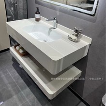 通体岩板圆角无缝一体陶瓷盆酒店民宿卫生间洗漱台安全角浴室柜盆