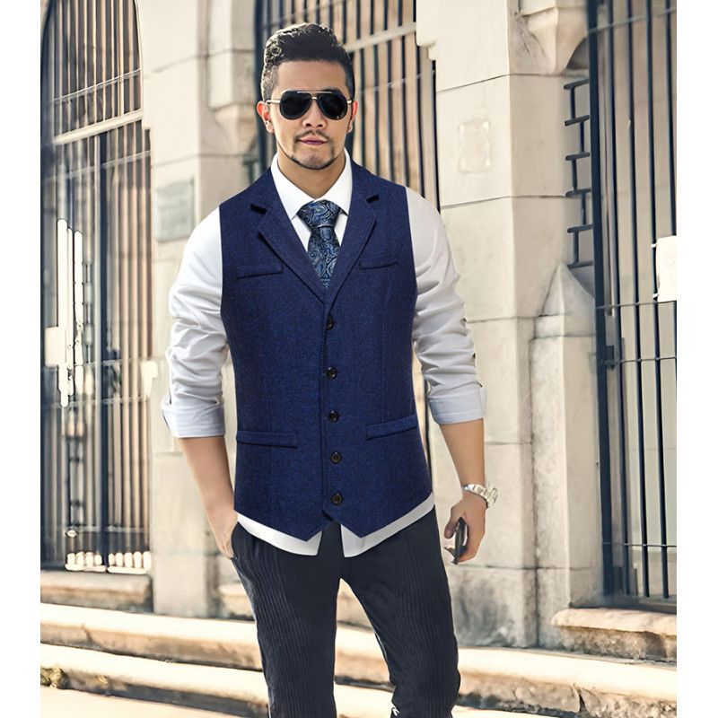 Men's Foreign Trade Herringbone Tweed Vest for Autumn and Winter, Vintage Lapel Single-Breasted Casual Vest Men's Foreign Trade Herringbone Tweed Vest for Autumn and Winter, Vintage Lapel Single-Breasted Casual Vest