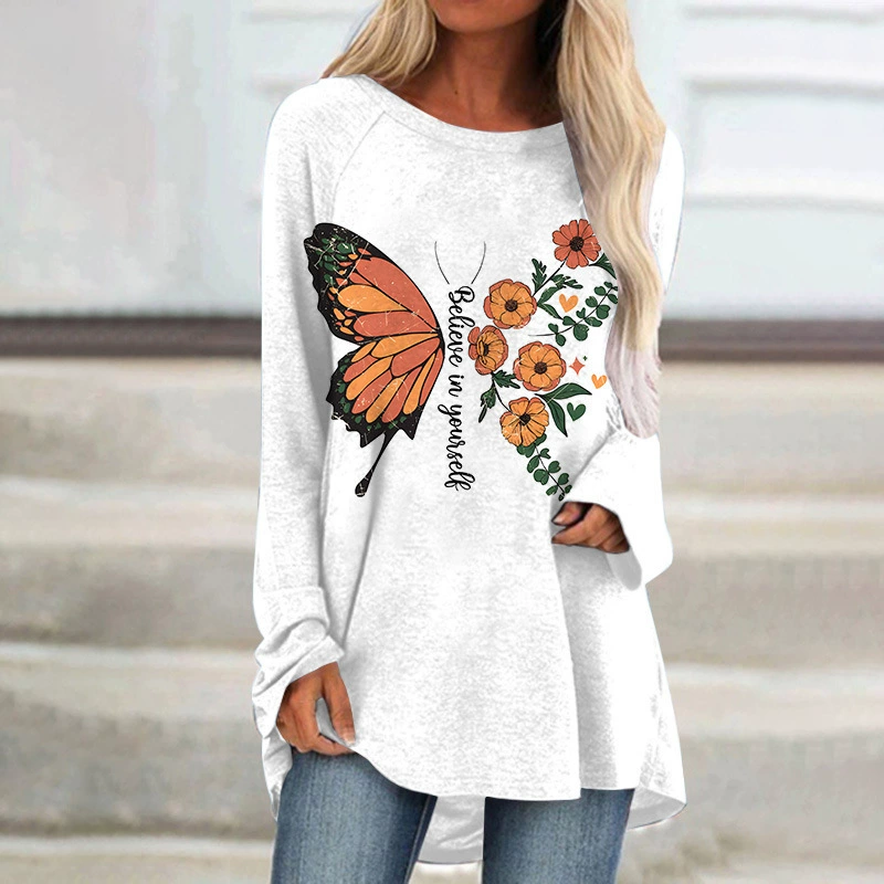 Женское платье AliExpress на Amazon весна осень 3D цифровой принт с круглым вырезом и бабочкой с длинным рукавом