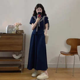 大码女装2026夏季搭配一整套微胖mm梨型显瘦休闲条纹披肩裙子套装