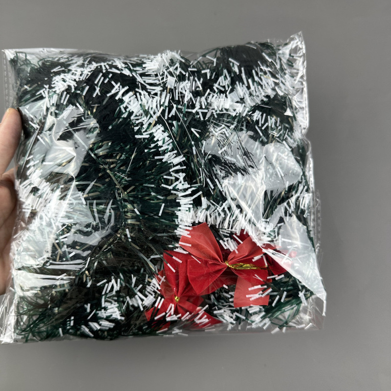 新款2米墨绿白边毛条绿圣诞节跨境装饰节日彩条拉花雪花边蝴蝶结|undefined