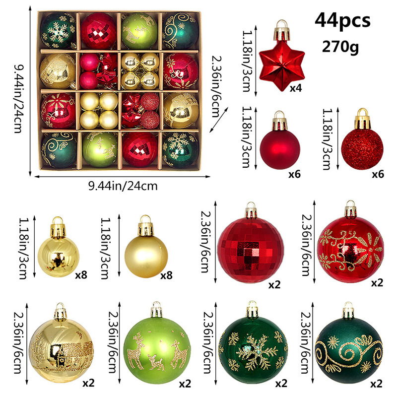 Juego de Esferas Navideñas Set de 44 Piezas 3-6 cm de Plástico Colgante para Árbol de Navidad image 7