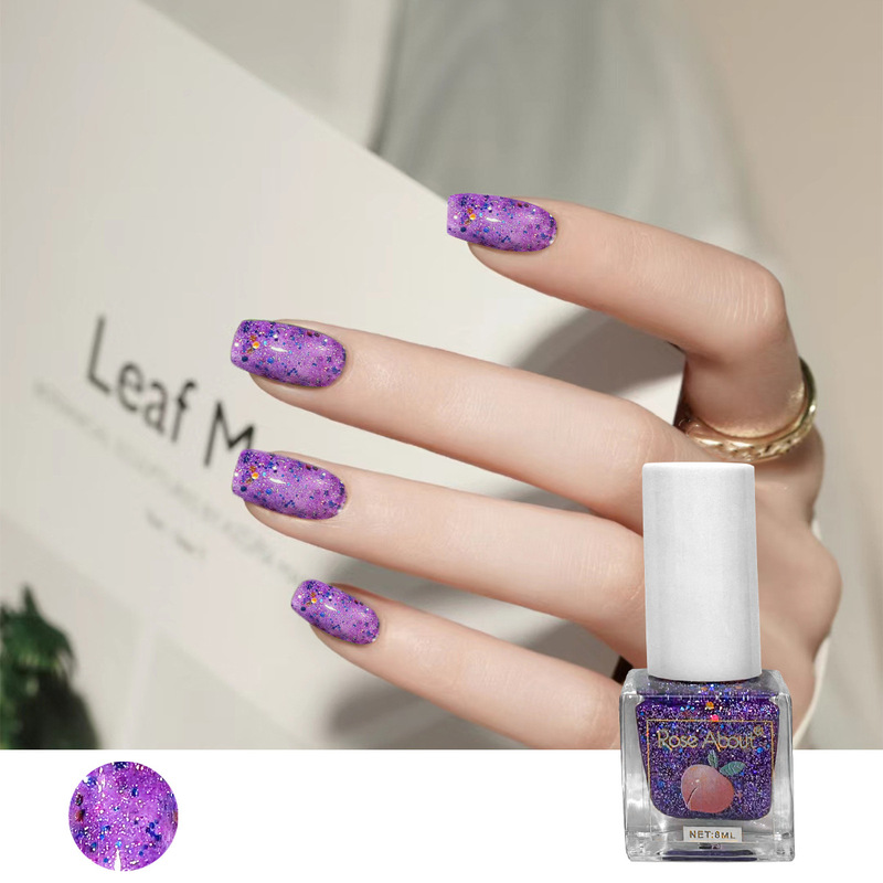 Water-based nail polish wholesale summer nail art baking-free quick-drying water-based odor-free tearable purple sequins