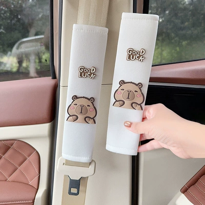 Car Seat Belt Shoulder Seat belt shoulder pad - white-ice-silk-shoulder-pads-sleepy-capybara-set-of-2