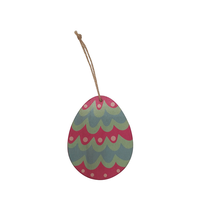 Cruz-frontera popular colgante de huevo de madera uv impresión decoración de pascua oval artesanía de madera huevo de colores chip de madera