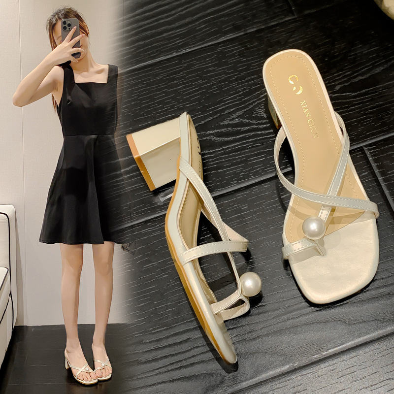 Small size sandals for women 313233 outer wear chunky heel Pearl toe slippers Summer 2024 New High Heels 34 Small size sandals for women 313233 outer wear chunky heel Pearl toe slippers Summer 2024 New High Heels 34