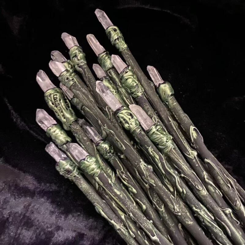 FHSJP 天然水晶魔法棒单尖白水晶权杖 草莓晶粉水晶棒Wicca仪式道具 魔法 图 14