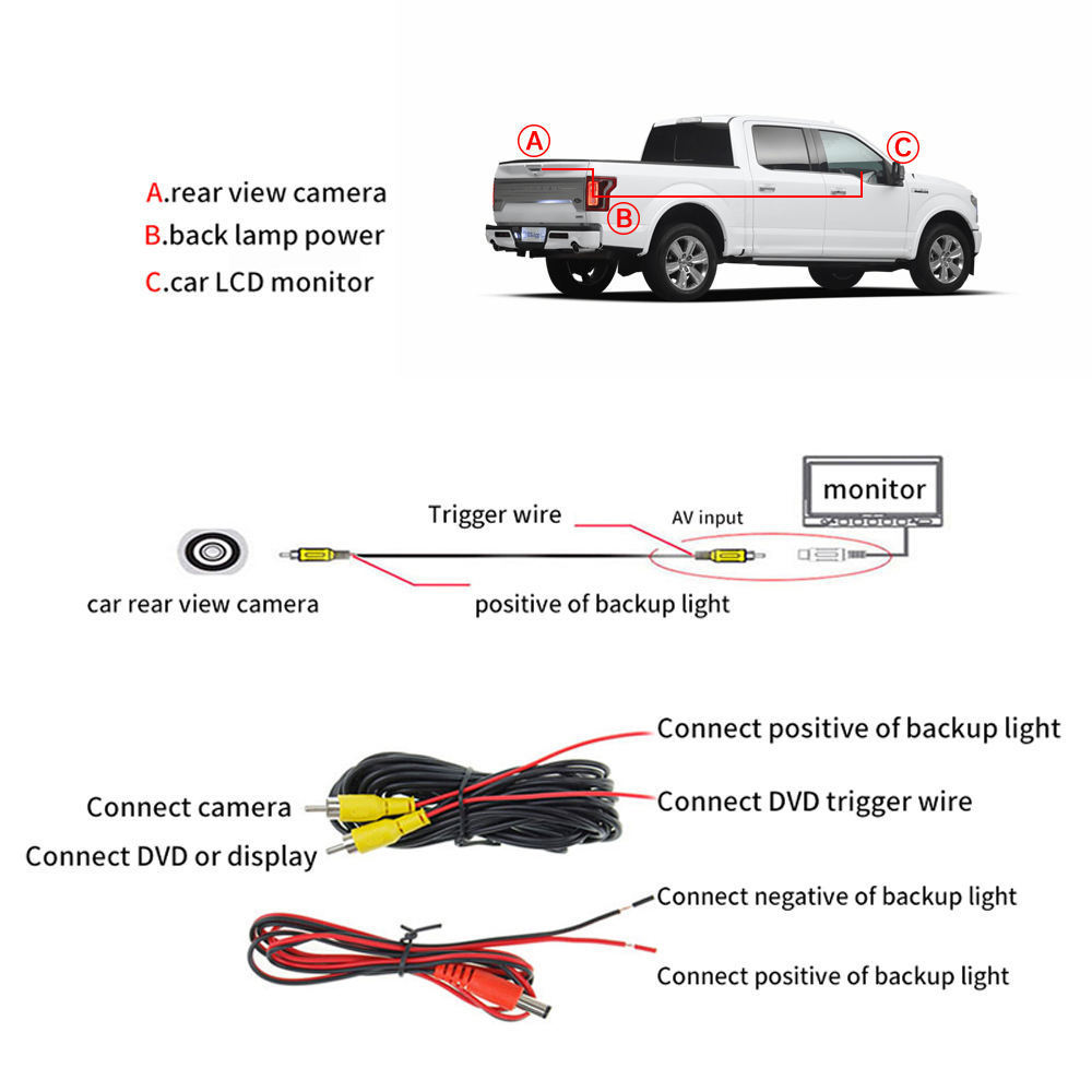 Suitable for Ford car standard pickup truck waterproof wide-angle HD night vision car reversing image camera rear view