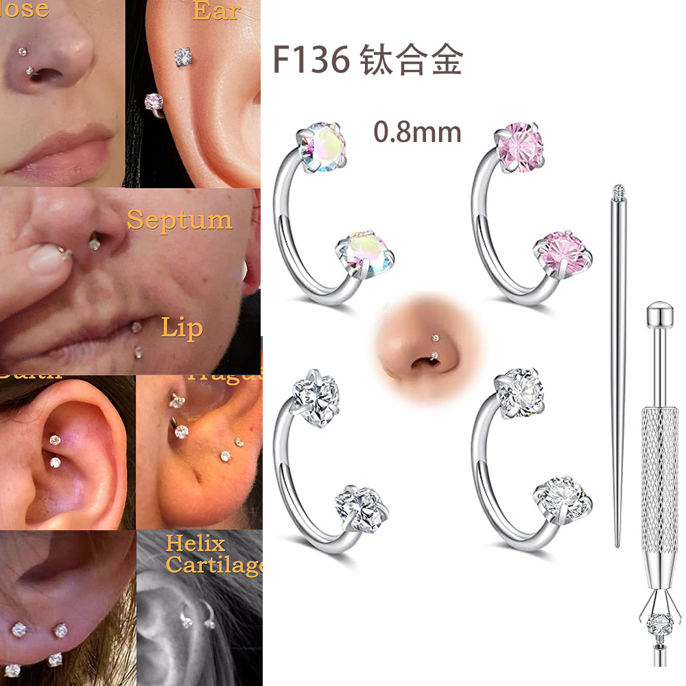 Silver pointed spike labret stud material detail