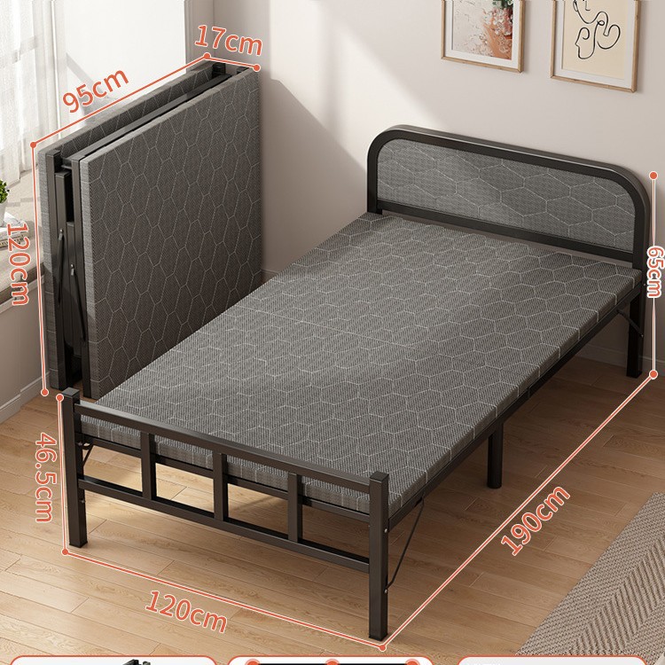 Cama plegable Cama simple para el hogar individual Cama supletoria Cama pequeña para el almuerzo de 1,2 m Cama de hierro dura para adultos