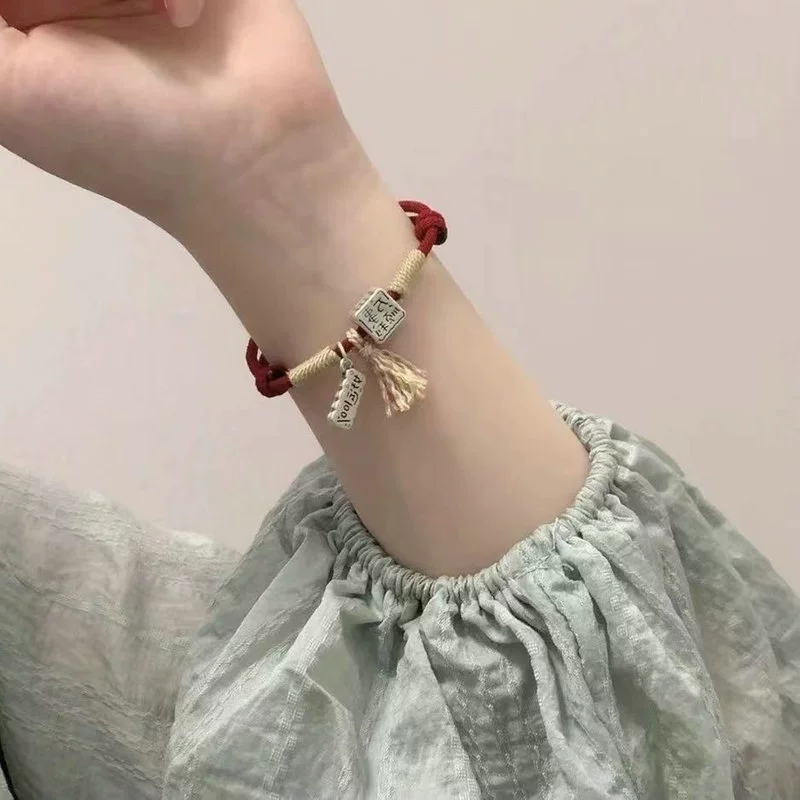 Серебряный браслет, плетеный браслет из красной веревки ручной работы, ретро-подвеска на день рождения для любимого человека, подарок на день рождения