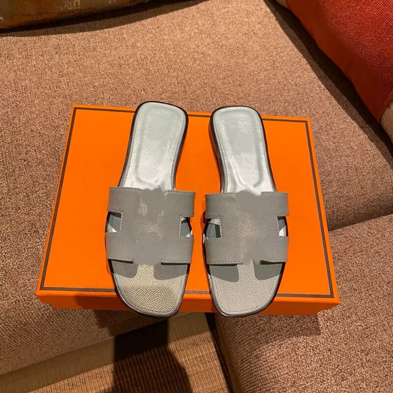 High-End Foreign Trade Version H Brand Sheepskin Slippers, Flat-Soled, Fashionable and Versatile Women's Shoes, One-Strap Beach Sandals, Factory Wholesale in Stock
