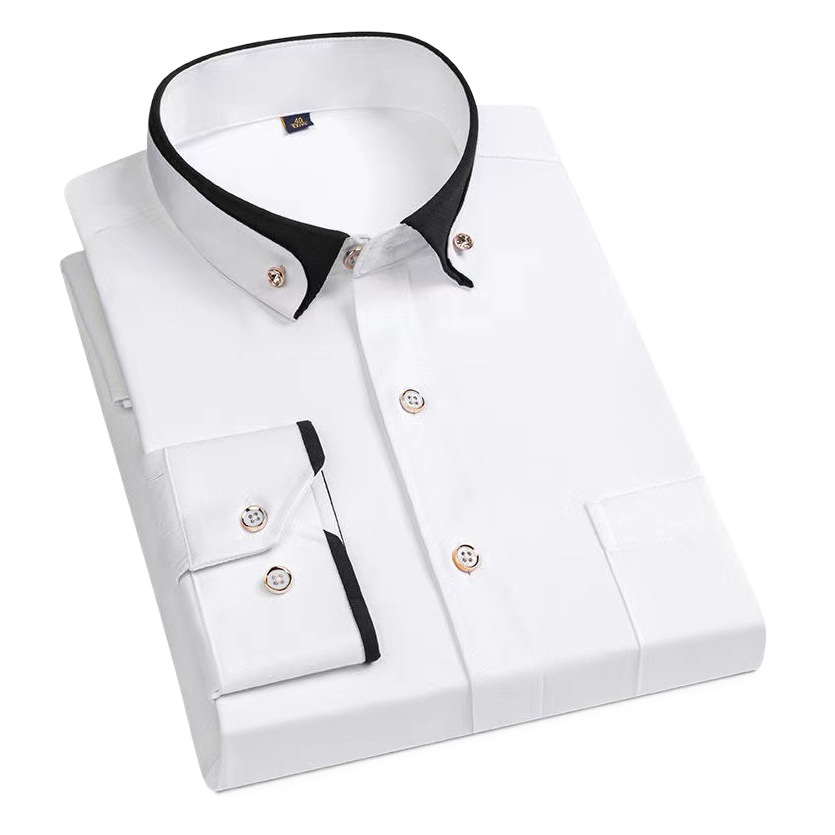 Camisas de negocios, camisas de manga larga para hombre, sin planchado, elásticas en cuatro direcciones, camisas con botones de diamante, camisas de manga larga para hombre