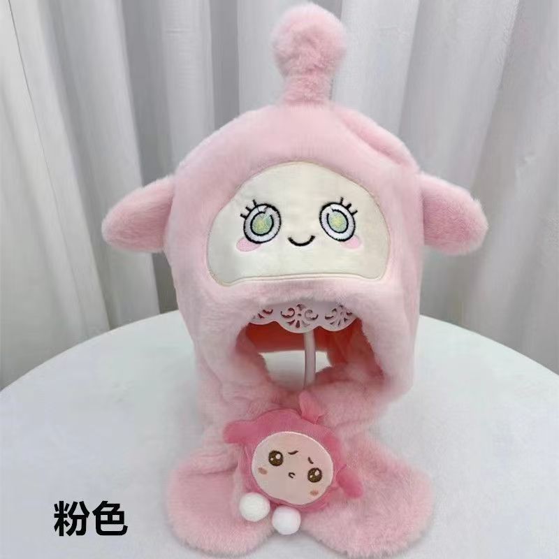 儿童冬季帽子围巾一体帽小蛋仔可爱卡通保暖厚毛绒男女童护耳围脖|undefined