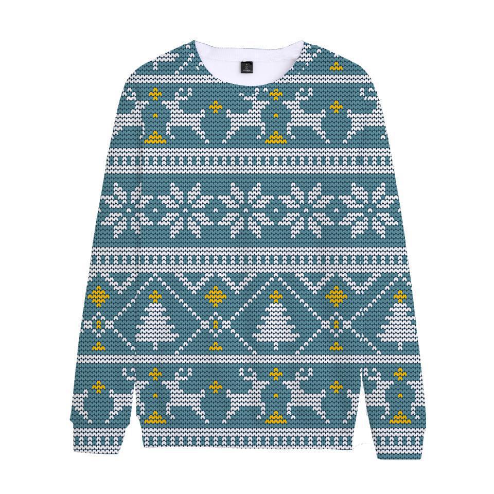 Estampado de Navidad Estampado Otoño Cuello redondo Estampado Nuevo estilo Suéter Cuello redondo Manga larga Ropa digital para hombre suelta 2024