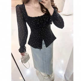 大码微胖法式波点衬衫女2025新款春季高级感小衫胖MM遮肉显瘦上衣