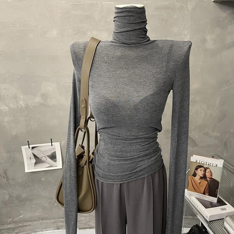 Thin slightly transparent ~ basic pile collar bottoming shirt Women's turtleneck long sleeve T-shirt solid color tight inner Top Autumn Thin slightly transparent ~ basic pile collar bottoming shirt Women's turtleneck long sleeve T-shirt solid color tight inner Top Autumn