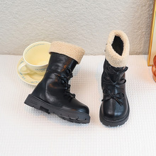 女童鞋儿童长筒长靴子2025秋冬新款冬季高筒皮靴公主风加绒马丁靴