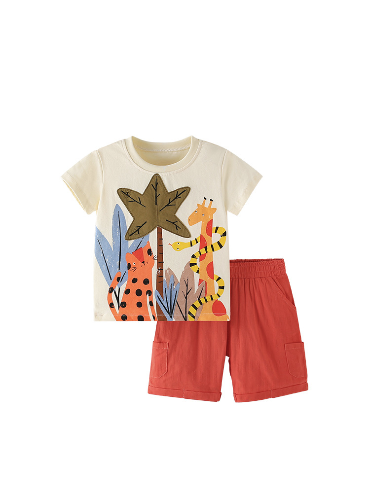 Malwee transfronterizo juego de niños verano nuevo estilo europeo y americano camiseta de cuello redondo de dos piezas juego de ropa infantil casual