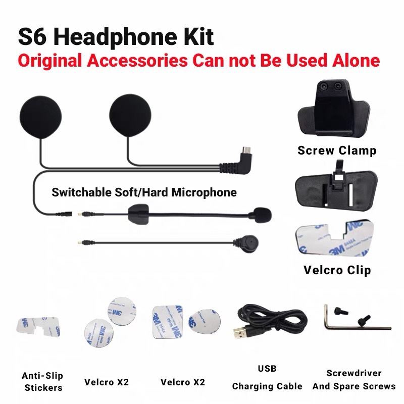 Cross-border accessories, in-stock at the factory, S6 helmet Bluetooth headset accessory kit, complete set of headset cables