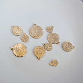 14K包金纯铜镀金保色女王头像金币钱币圆吊牌diy自制手链项链吊坠