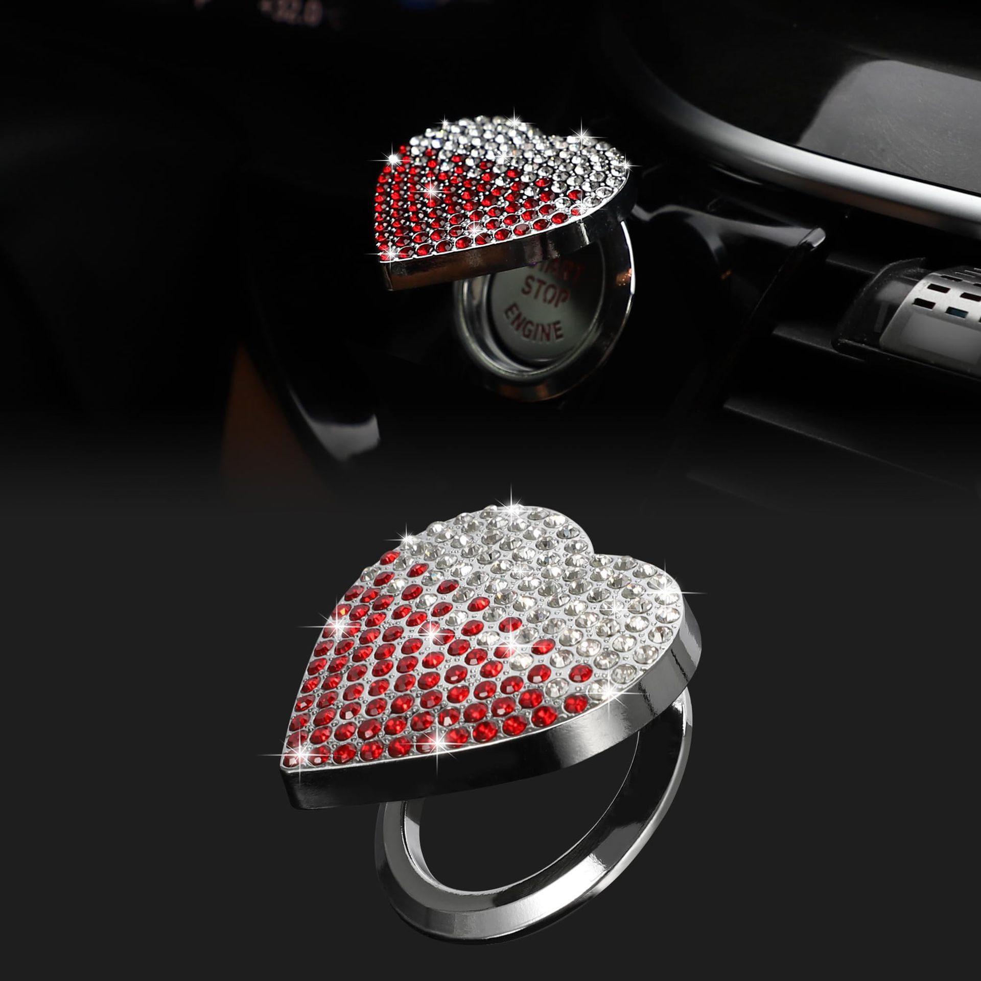Qìchē Car One-Button Start Cover Ignition Button Decoration Sticker Protection (Other Automotive Interior Supplies) - red-diamond