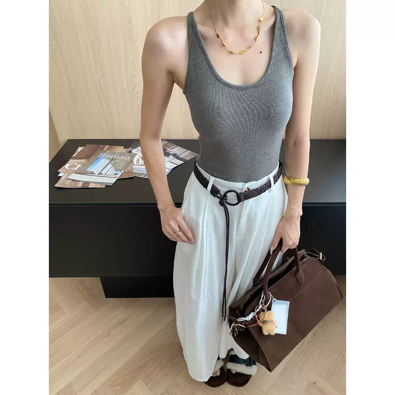 司南 自带胸垫一体 时髦U领藏副乳修身显瘦吊带背心打底 SN7995
