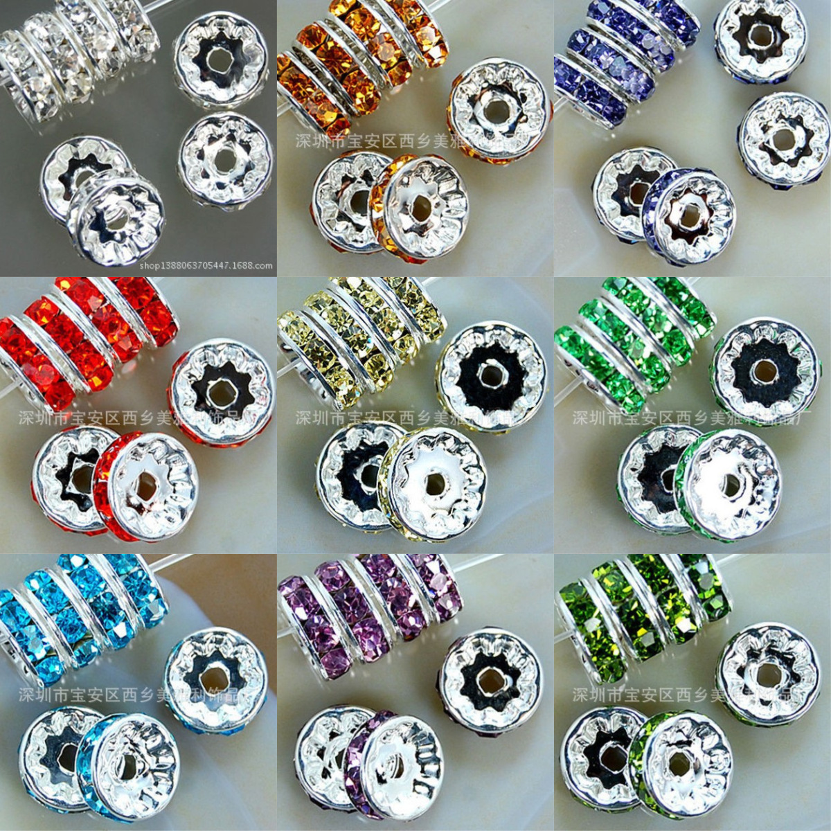 10mm钻圈镀银镀金直边浪边水钻隔片白红手链隔珠串珠隔钻配件b42