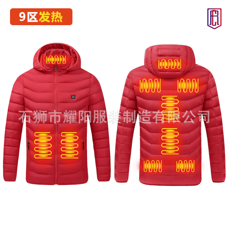 En stock calefacción de invierno de algodón acolchado ropa transfronteriza exclusiva para nuevo inteligente caliente temperatura constante encapuchado soporte collar de algodón acolchado ropa venta directa de fábrica