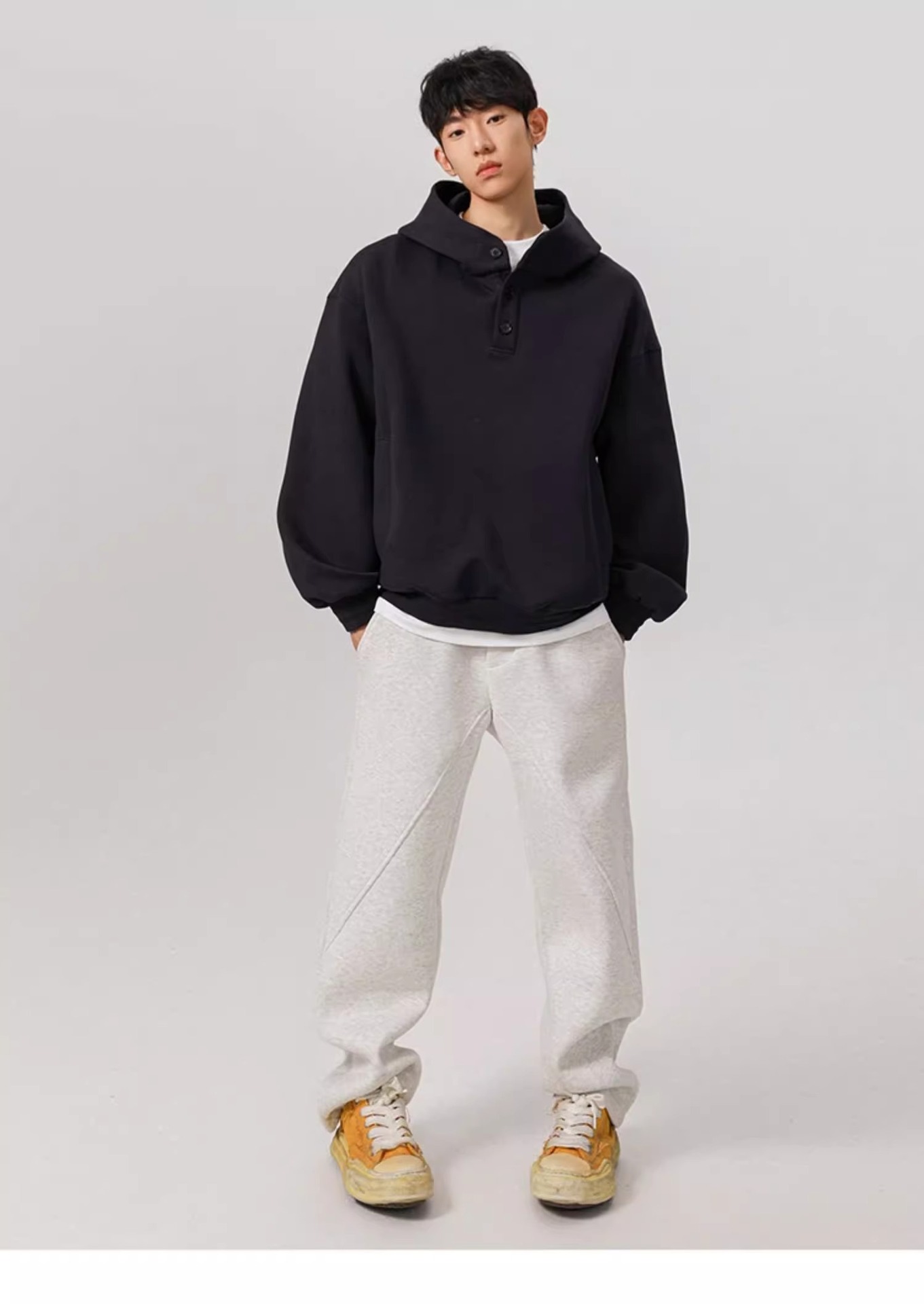 Felpa con cappuccio unisex in stile Hong Kong – Stile streetwear oversize con bottoni (M-3XL, 2 colori)_voghion.com