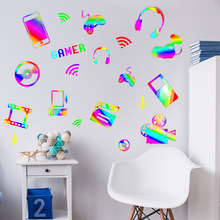 zsz2946新款炫彩光盤耳機游戲手柄牆貼兒童房客廳卧室創意牆貼畫