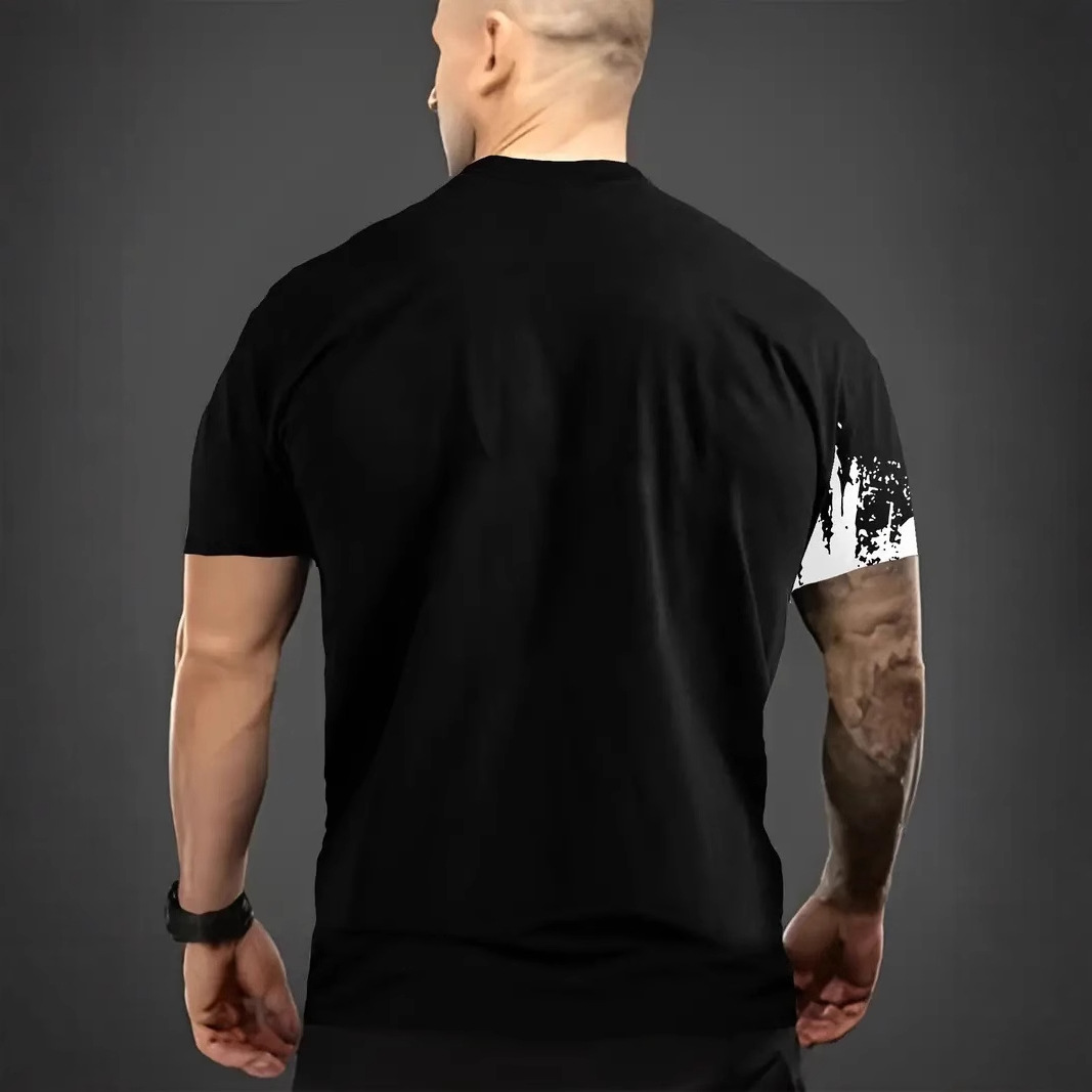 Personalidad calle alta color de contraste lema estampado 3D hombre verano casual todo fósforo ancho ancho hombro recto camiseta de cuello redondo de manga corta