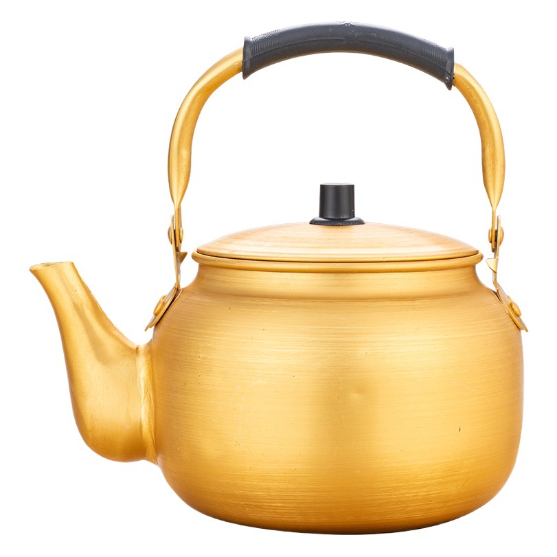 Hervidor de aluminio amarillo, hervidor de agua de aluminio, tetera de aluminio, hervidor de vino de arroz estilo coreano, calentador de vino, hervidor para estufa de gas, estufa de gas de aluminio, vino amarillo.