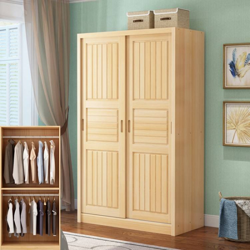 Todo el armario de madera sólida de madera de pino corredera simple tronco dormitorio adulto dos puertas armario de almacenamiento infantil montaje image 6