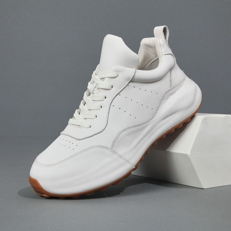 First-Layer Cowhide Sole Shoes, High-End Dad Shoes, Breathable Autumn and Winter Height-Increasing Casual Sports Shoes, White Shoes for Men
