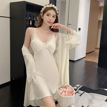 性感睡衣女冰丝2024新款纯欲吊带睡裙夏季睡袍蕾丝美背家居服