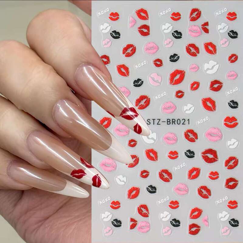 Trendy internet-famous flame red lip nail art stickers for Qixi Festival, pure and desirable embossed 3D red lip decorative nail stickers Trendy internet-famous flame red lip nail art stickers for Qixi Festival, pure and desirable embossed 3D red lip decorative nail stickers