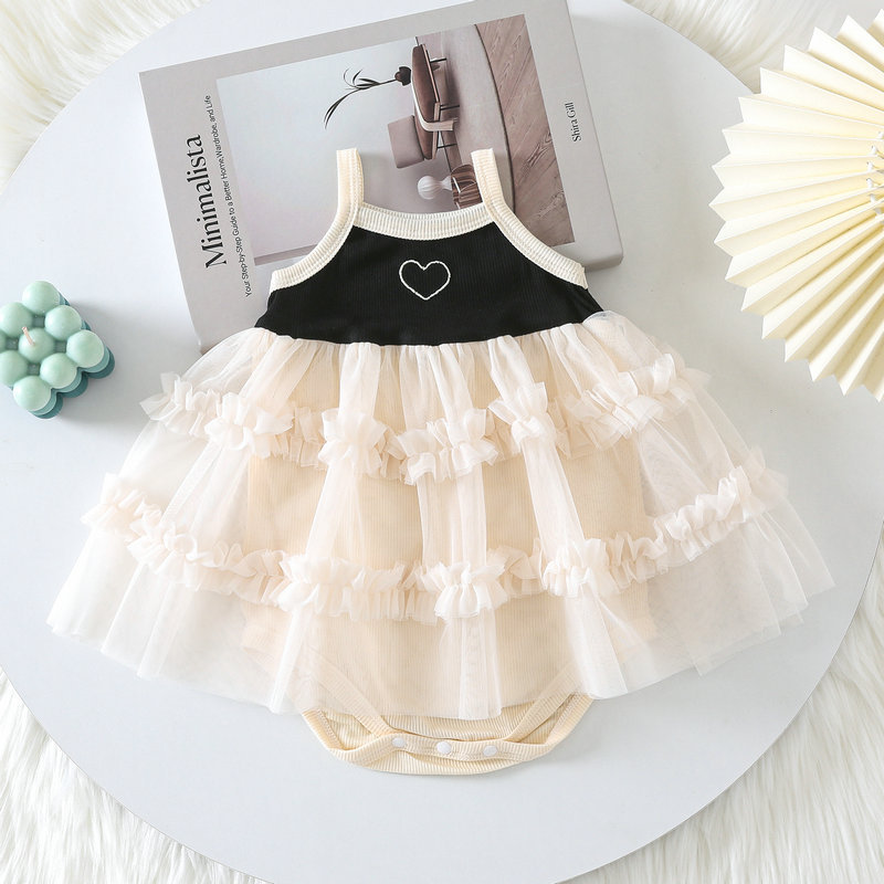 Bebé de estilo occidental con tirantes de verano, falda de gasa, vestido de pedo, vestido de celebridad de Internet de moda para bebés, mameluco de princesa de una pieza