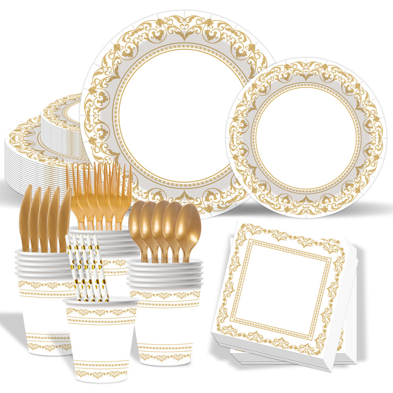 Cross-Border Classical Plate-Themed Birthday Party Supplies Disposable Paper Plates, Paper Cups, Paper Towels, Tablecloth Set