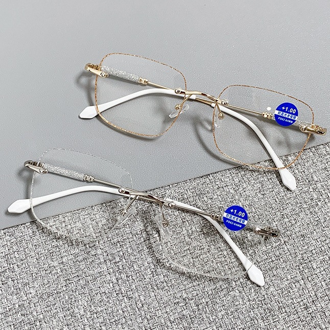 Framed Fashion Anti-blue light Reading Glasses, Super Lightweight Women's High Definition Reading Glasses, Frameless Reading Glasses with Starry Pattern Temple, Complete Set