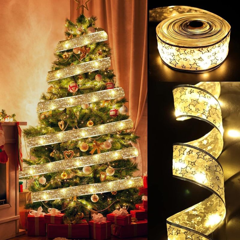Ledクリスマスリボンライト祝日発光クリスマスツリー装飾イルミネーションクリエイティブシーンアレンジペンダントプレゼントリボン|undefined