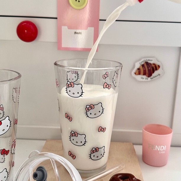 卡通ins可爱kt猫水杯玻璃杯高颜值咖啡杯耐高温家用喝水果汁牛奶|undefined