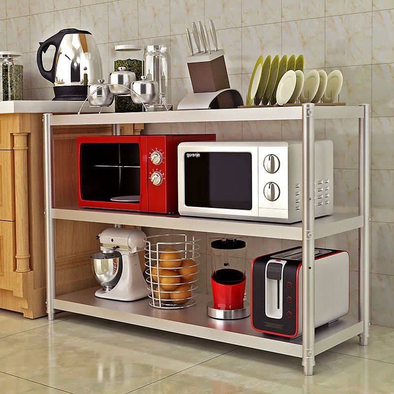Stainless steel kitchen shelf stand, 3-layer, with pot rack, 4 microwave storage shelf, household storage item