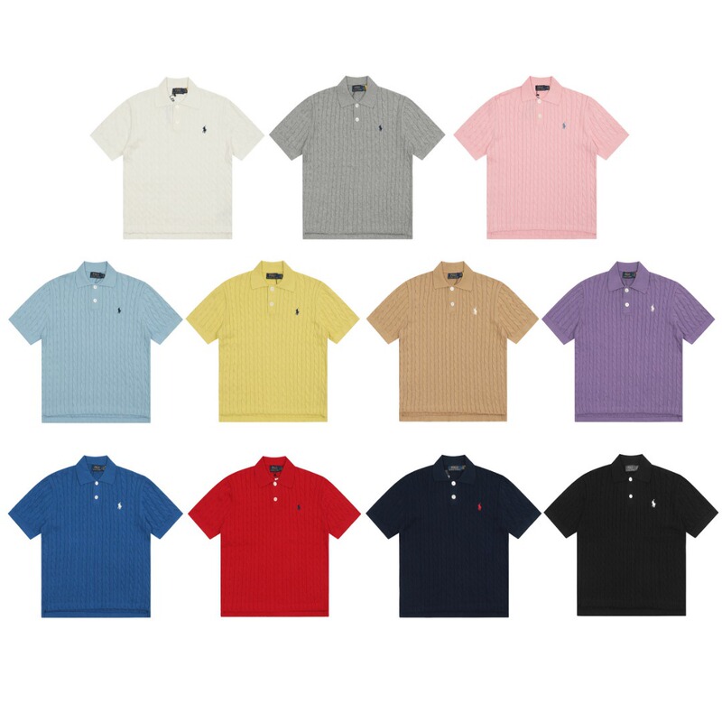 25S Spring and Summer High-Quality Rl Horse Mark Polo Lapel Knitted Short-Sleeved Small Twist Lapel T-Shirt Tops for Women