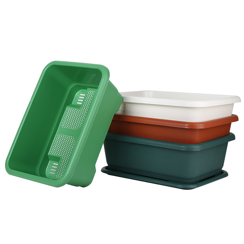 Balcony Vegetable Growing Pot, Plastic Pot for Growing Scallions, Rectangular Planting Trough for Home Gardening with Tray