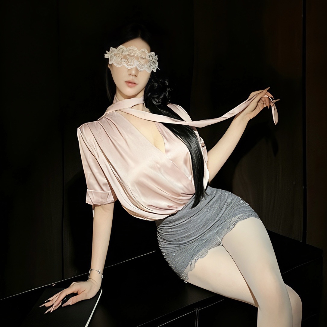 Secretary Uniform Cosplay Set for Women with Shirt, Bodycon Skirt, Blindfold and Tights — detail image 2