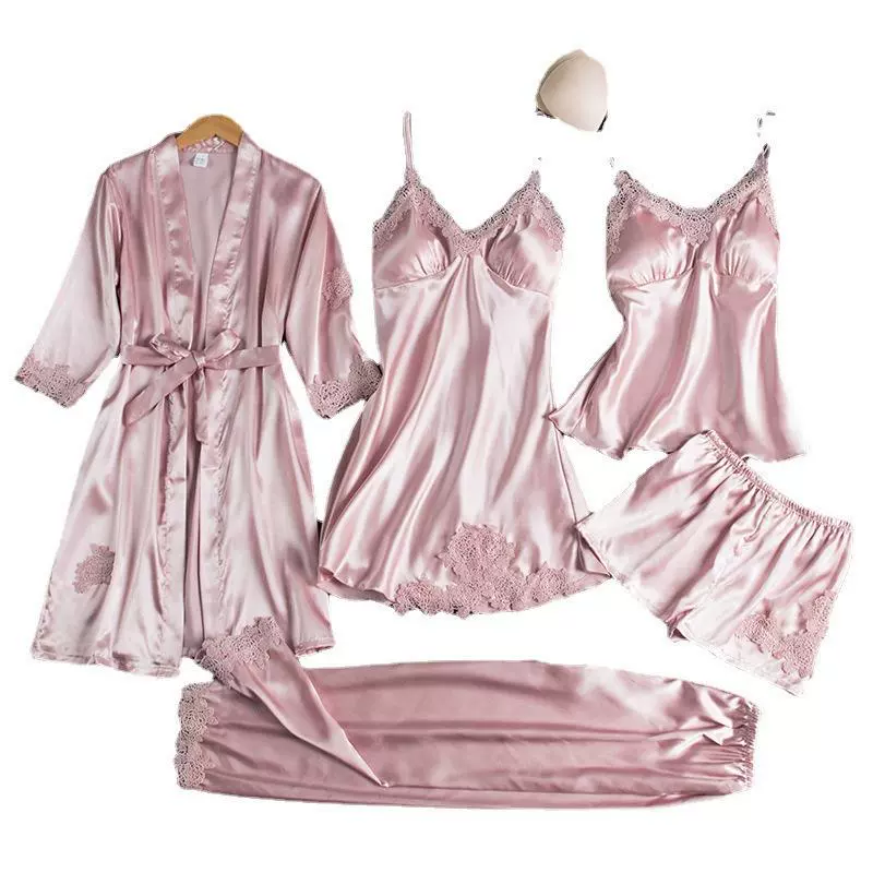 Топ с чашками, осенняя пижама, комплект, сексуальная slipsdress, юбка, длинный рукав, халат