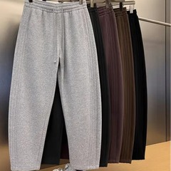 縦カットバナナパンツ、ゆったりワイドレッグカップルスタイルシルエット、春無地カジュアルスウェットパンツ、韓国版トレンド