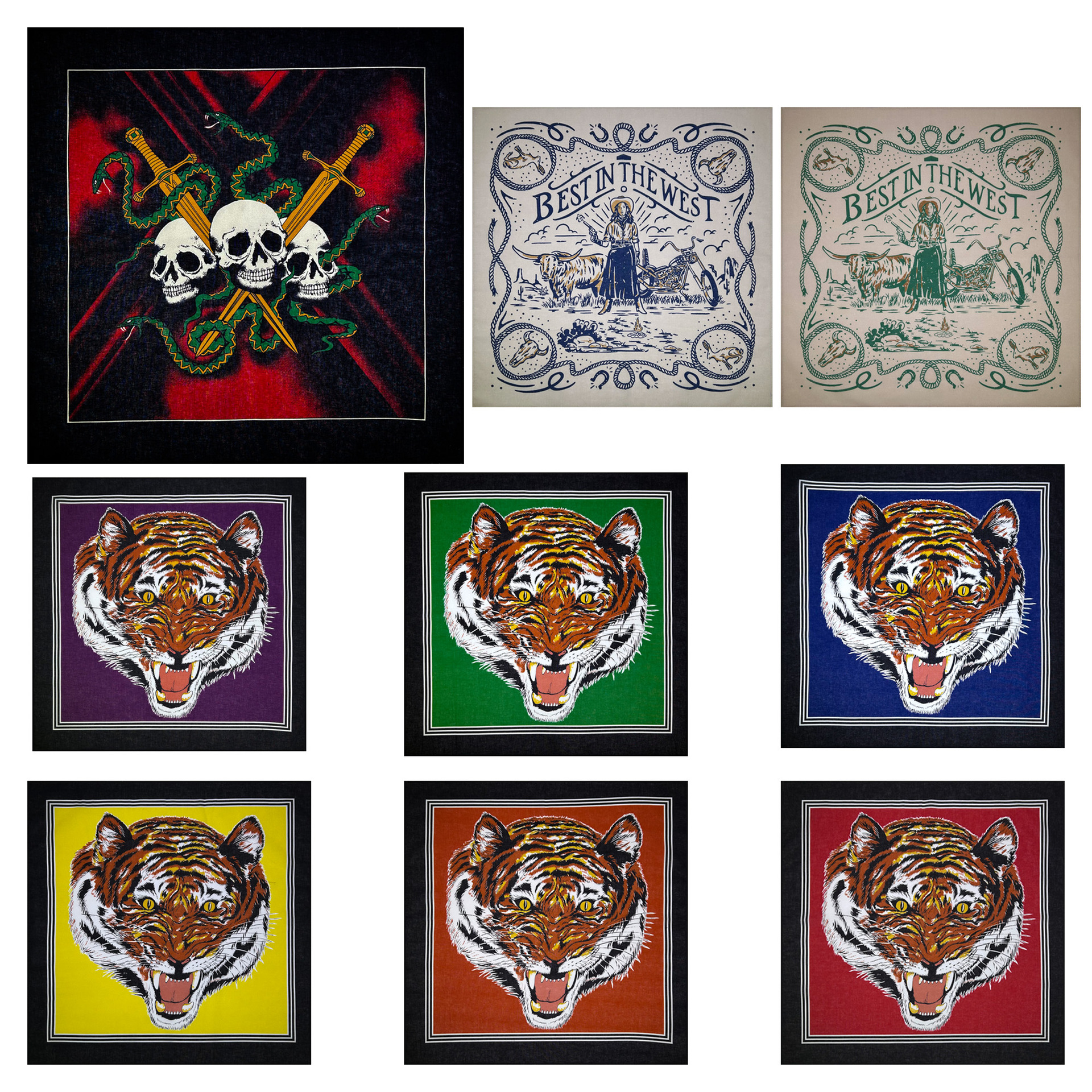 New Cotton Hip-Hop Headscarf, Western Ranch Style, Tiger Head Decoration, Outdoor Sports Street Dance Decorative Face Accessory