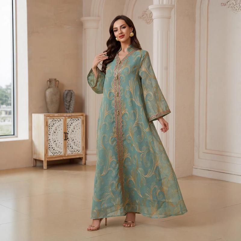 Nc176 Cross-Border Foreign Trade Women's Long-Sleeved Embroidered Elegant Abaya Robe